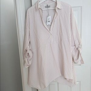Cupio Pale Pink and White Striped Button-Down Tunic